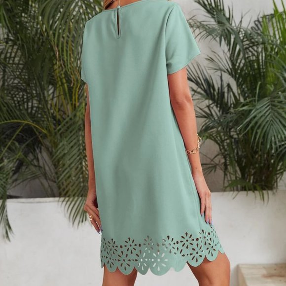 SHEIN Mint Green Laser Cut Scallop Edge Mini Dress Size 2 - Picture 2 of 4